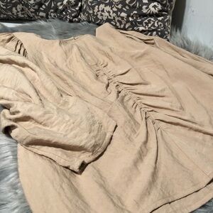 Beige Ruched Long Sleeve Top
